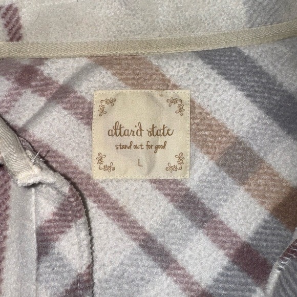 Altar'd State Cream and Brown Plaid Button-Down Shirt - Picture 3 of 4